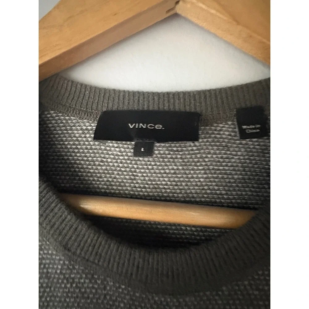 Vince Mens Bird's‎ Eye Stitch Wool Cashmere Sweater Grey Large